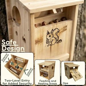 Comedero de madera para ardillas, soporte para pájaros de jardín, caja de anidación de madera maciza para mascotas, comedero para hámsteres tipo mesa de comedor - Product Image 5