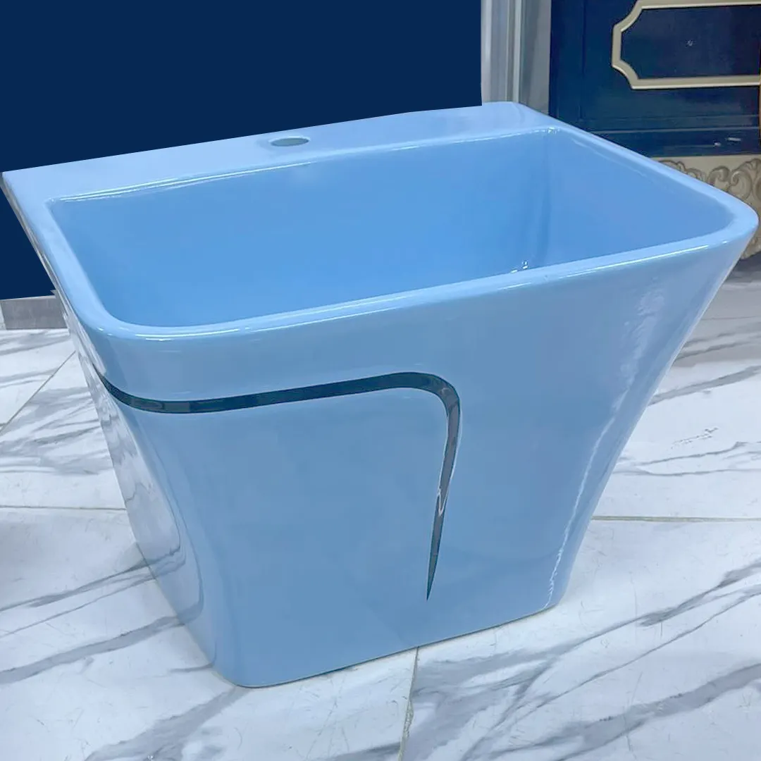 כיור כחול חתיכה אחת ארון כביסה עיצוב אמנותי נייד מלבן איפור מסגרת כיור מעמד כביסה לשירותים