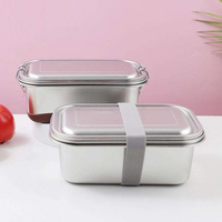 Boîte à lunch rectangulaire double couche en acier inoxydable Boîte à bento en métal Boîte à aliments hermétique