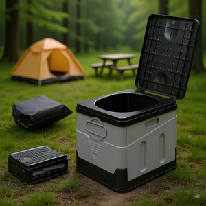 Toilette d'urgence portable avec sac de transport, pliable, pour le camping en plein air, la voiture, la randonnée, toilettes carrées en plastique, design monobloc - Product Image 2