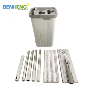 ไม้ถูพื้นแบนหมุนได้สองด้านคงที่และ360องศาพร้อมถังซักด้วยตัวเองและบีบให้แห้งด้วยลวดไนลอนภายใน - Product Image 5