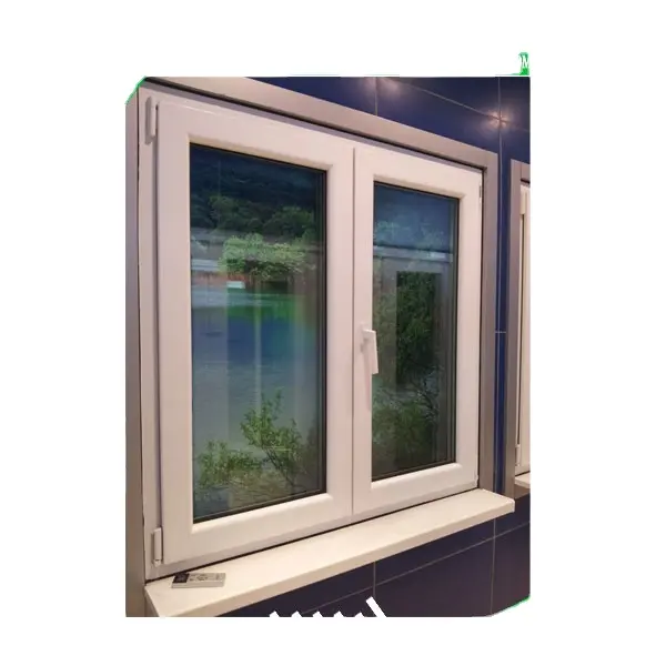 Ventana abatible de vidrio de <span class=keywords><strong>ventanas</strong></span> de PVC de doble acristalamiento con parrilla de ventana