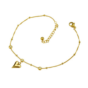 Cavigliera Trendy <span class=keywords><strong>in</strong></span> Acciaio Inossidabile Placcato Oro 18K con Ciondolo a Cuore e Zirconi, Catena Dorata Impermeabile per l'<span class=keywords><strong>Estate</strong></span> - Product Image 4