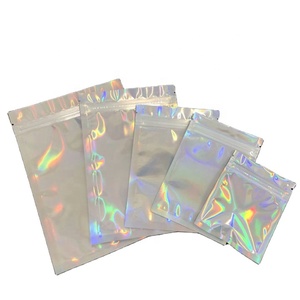 Resealable Smell Proof Ziplock Bags Laser Holographic Rainbow Color Flat Food Pouch Aluminum Foil Bags Films Packaging Bags