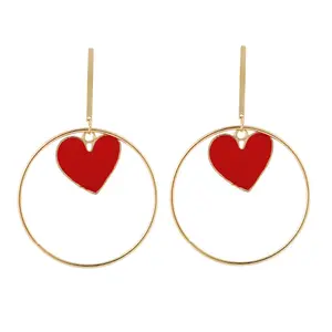 VRIUA Women Earring Alloy Heart Hoop Earrings For Women Temperament Accessories Big Circle Hoop Jewelry Earrings