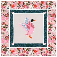 Tapis de table Mahjong personnalisé moderne symétrique à motif floral aquarelle, fond vert émeraude profond, fleurs rose poudré et orange