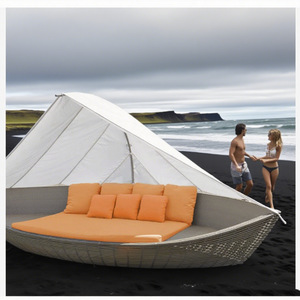 Lit en rotin pour hôtel en plein air, mobilier de piscine, lit de jour en forme de bateau à voile avec auvent - Product Image 6