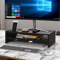 Support d'écran en bois, organiseur de bureau à 2 niveaux avec rangement, support d'ordinateur ergonomique, gestion des câbles, support pour téléphone portable