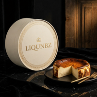 Boîte à gâteau ronde basque de luxe, logo personnalisé, impression UV, boîte à gâteau en papier de qualité alimentaire pour chaîne de boulangeries