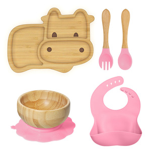 Ensemble <span class=keywords><strong>de</strong></span> vaisselle <span class=keywords><strong>pour</strong></span> bébé sans BPA, assiette à ventouse avec dessin d'animaux, ensemble d'alimentation <span class=keywords><strong>pour</strong></span> bébé en bambou - Product Image 1