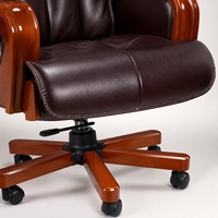 Chaise de bureau de direction A8039 marron foncé avec accoudoirs en bois courbés et base à cinq étoiles en bois