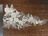 Applique brodée en dentelle perlée et sequin, motif rose 3D ivoire, pour robe de mariée, corsage, voile et robe de soirée