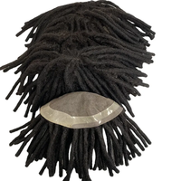 Perruque Dreadlocks Longues Tressées Mono pour Hommes, Prothèse Capillaire Masculine en Cheveux Indiens Remy