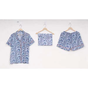 Pijamas de Otoño Casuales y Transpirables de Satén 100% Algodón con Estampado Floral para Mujer, Conjunto de 2 Piezas, Cintura Elástica Suave, Pantalones Cortos con Botones, Venta Caliente ODM - Product Image 3