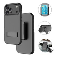 Étui robuste avec clip ceinture et porte-cartes compatible iPhone 17 16 15 Pro Max, coque de protection avec béquille