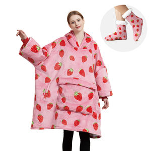 2 uds. Manta con capucha de talla grande de <span class=keywords><strong>animales</strong></span> con mangas, manta portátil de lana, Sudadera con capucha a cuadros, bolsillo para mujer con calcetines - Product Image 4