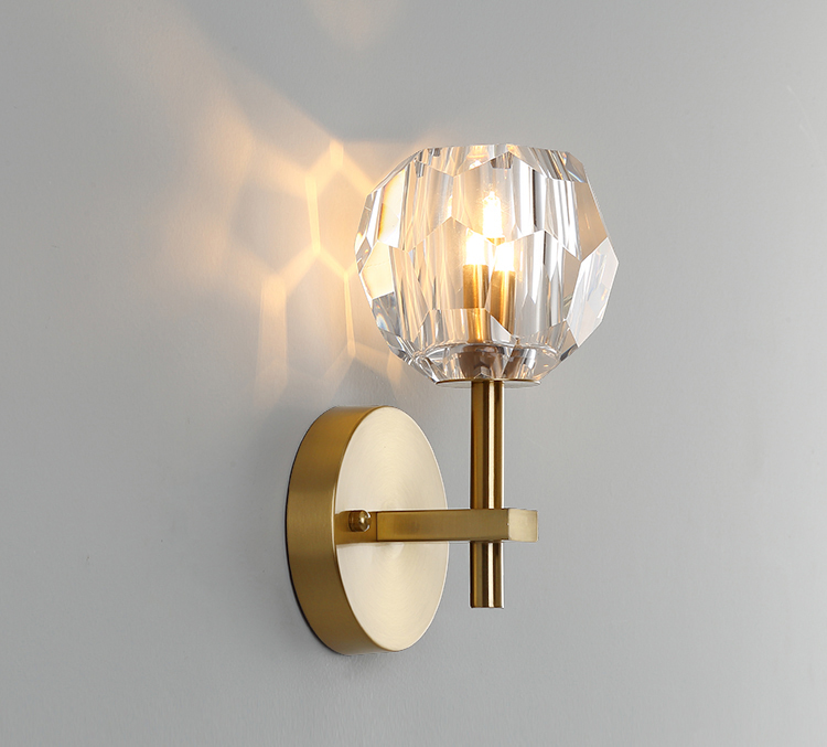 Brief North european modern golden Hexagonal crystal glass shade wall sticker lamps G9 led stainless steel wall lamp sconce