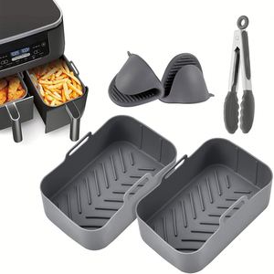 Recipiente de Silicona Rectangular Reutilizable para Freidora de Aire, Apto para Alimentos, Revestimiento de Cesta de Silicona para Freidora de Aire, Bandeja de Silicona para Hornear para Ninja Dual - Product Image 1