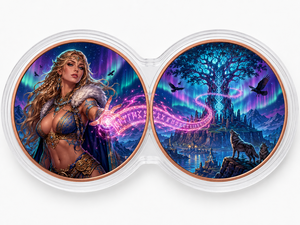 Lot de 2 pièces de pièces commémoratives de 1 oz, médaille imprimée en 2D sur le thème de la Dame de la Forêt Nordique et de l'Arbre du Monde, pour collection mythologique et décoration artistique, idéal comme cadeau - Product Image 1