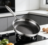 Wajan Goreng Sarang Lebah Stainless Steel FLEY Wholesale, Lapisan Anti Lengket, Kompatibel dengan Kompor Induksi dan Gas