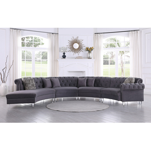Sofá Esquinero en Oferta, Sofá Seccional de Terciopelo con Mechones para Sala de Estar, con Cojines y Patas Acrílicas - Product Image 5