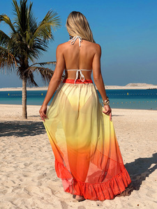 JSN 2026 Nuevo Conjunto de Bikini de Tres Piezas para Mujer con Malla Degradada, Vestido de Playa con Volantes, Traje de Baño, Ropa de Playa - Product Image 3