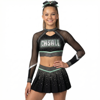 Tenue de cheerleading personnalisée à manches longues avec insert en maille à strass ombré, uniforme de performance United All Star