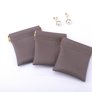 8*8 Cm Custom Logo Pu Leather Jewelry Pouch Cosmetic <b>Mini</b> Watch Ring Packaging Bag Storage Gift Leather Pouch - Product Image 3