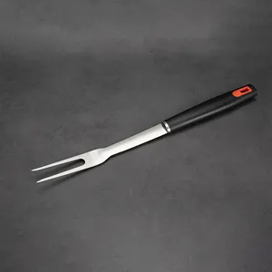 专业烧烤工具不锈钢短烤架肉叉L41.5，带TPR手柄