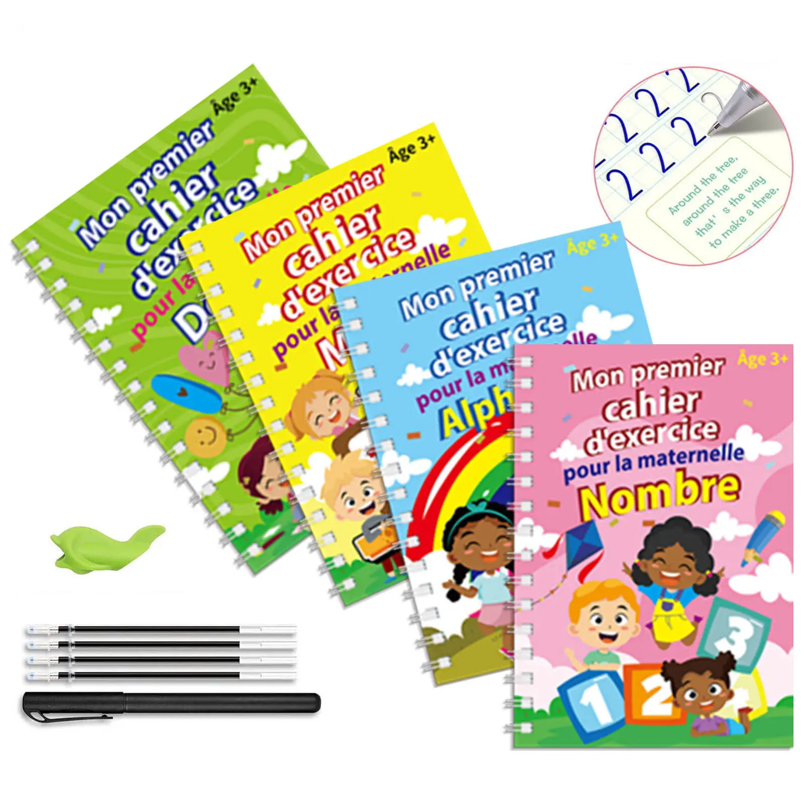 Cuaderno de práctica de magia reutilizable, práctica de escritura a mano, libro de notas de ejercicio de letras digitales, libro de escritura para niños en francés