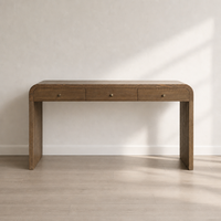 Table console en bois sur mesure avec 3 tiroirs, poignées métalliques rondes, table d'entrée minimaliste, bureau à domicile, couloir, vente en gros