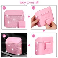 Organisateurs et rangement de poubelles automobiles Mini poubelle automatique en diamant rose Poubelle de voiture rose bling avec couvercle