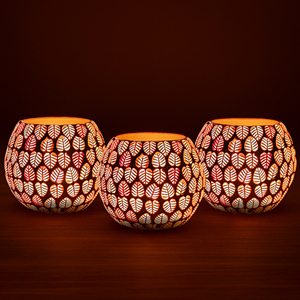 Handcrafted Brown Leaf Mosaic Glass Soy Wax Scented <b>Candle</b> Luxury Home Fragrance <b>Candle</b> for Festive Decor <b>Gift</b> Wholesale - Product Image 2