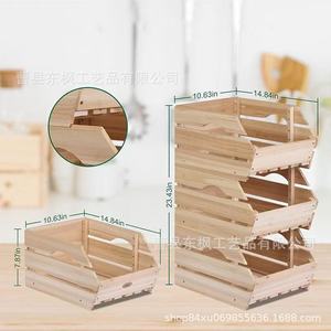 Cesta de almacenamiento apilable de madera de tres niveles para verduras y frutas, rectangular, de madera maciza, ecológica, para encimera. - Product Image 4