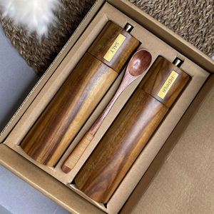 8 Inches Acacia Classic Customized Adjustable Wooden Hand Rotary Knob <b>Pepper</b> <b>Grinder</b> Set Manual Salt and <b>Pepper</b> Mill Set - Product Image 2
