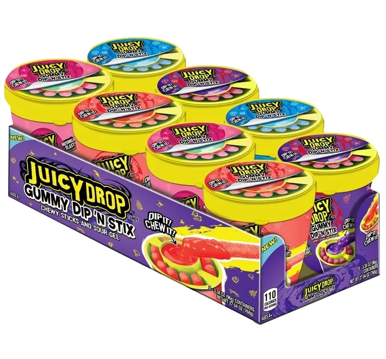 Juicy Drop Dip Gummy 'N Stix Varas de Goma Doce com Gel Sour Dipping (Pacote com 8)