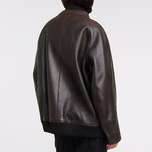 Veste en cuir véritable pour femmes OME, poids lourd, poche personnalisée, haute qualité, décontractée, fermeture éclair intégrale, coton matelassé, unie, en cuir pour femmes - Product Image 3