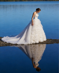 Vestidos de Novia de Satén sin Tirantes <span class=keywords><strong>con</strong></span> Falda de Tul <span class=keywords><strong>con</strong></span> Volantes y Pétalos, Estilo Princesa, <span class=keywords><strong>para</strong></span> <span class=keywords><strong>Bodas</strong></span> en el Jardín - Product Image 6