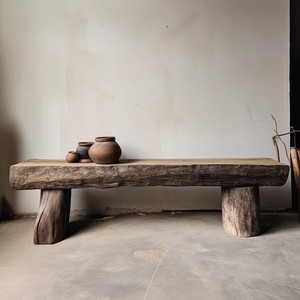 Bangku santai luar ruangan panjang desain Log antik lapuk kayu kuno Ottoman kayu padat gaya tenang untuk Kamar Tidur Volvo - Product Image 2