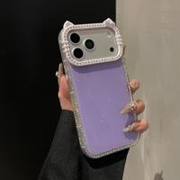 Coque de protection de luxe brillante et scintillante couleur bonbon avec strass et oreilles de chat mignonnes pour iPhone 17 Pro Max 16 15 14 13 12 11