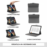 Casing Keyboard Laudtec Slim Folio Style untuk iPad (Generasi ke-10 & A16), Keyboard Nirkabel Terintegrasi Kompatibel dengan sistem iPadOS