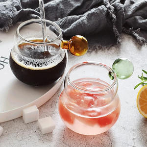 Design de mode 280ml en forme de <span class=keywords><strong>gourde</strong></span> tasse transparente en verre à haute teneur en borosilicate avec poignée en boule tasse à lait de café - Product Image 2