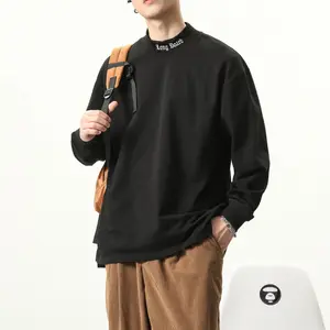 Ct46 camiseta masculina de gola alta, tamanho grande, xadrez, manga comprida