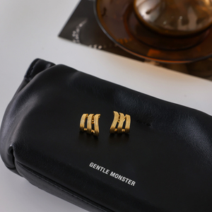 J & D orecchini in filo minimalista alla moda 18k placcatura oro acciaio inossidabile classico 3 strati di filo cavo orecchino - Product Image 3