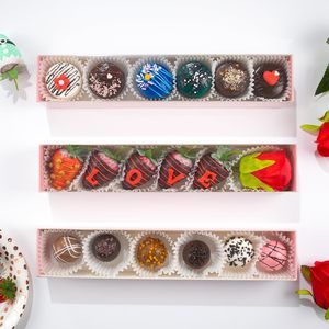 Boîtes cadeaux en papier chocolat et <span class=keywords><strong>fraise</strong></span>, taille et couleur personnalisées pour macarons, truffes, desserts, emballage alimentaire avec couvercle transparent - Product Image 4