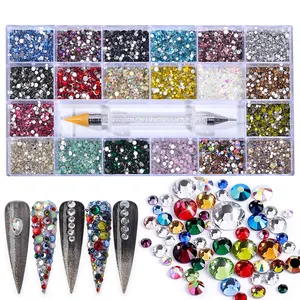 Multi Sizes Colorful Non Hot-Fix Round Glass Face Diamonds Crystal Flatback Nail Jelly AB Rhinestone Bulk Kit