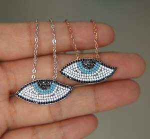 Collana con Ciondolo Occhio Turco in Turchese con Micro Pavé di Zirconi, Alta Qualità, Campione Gratuito, Spedizione Diretta - Product Image 4