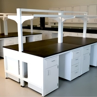 Tables de travail en acier et bois pour laboratoires d'école et d'hôpital, tables de laboratoire en forme de L pour la physique et la biologie, bancs de laboratoire de chimie avec évier