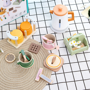 Juego de té de madera para varios jugadores, <span class=keywords><strong>tetera</strong></span>, juego de postres de té de la tarde, juego de té de cuatro colores para juegos de rol para niños - Product Image 2