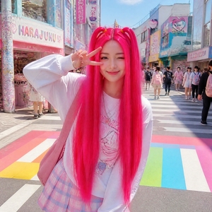 <span class=keywords><strong>Perruque</strong></span> synthétique longue et droite <span class=keywords><strong>rose</strong></span> vif à prix d'usine, avec queues de cheval jumelées détachables, pour costume de personnage d'anime - Product Image 1